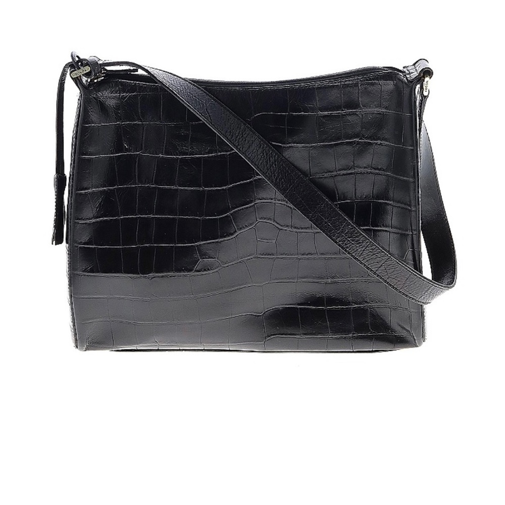 FOSSIL Women’s CROC Embossed LEATHER SHOULDER Bag Silver Hardware